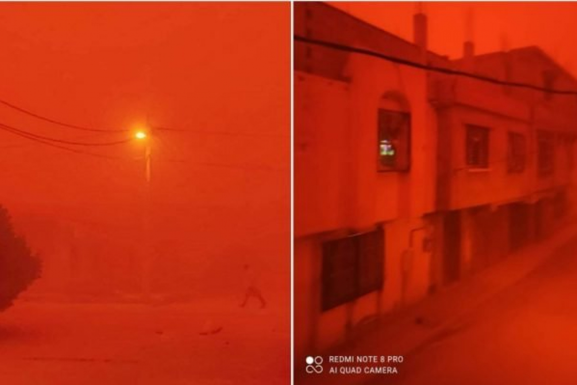 Immense Sandstorm Sweeps Across Algeria-Turning the Sky Blood Red